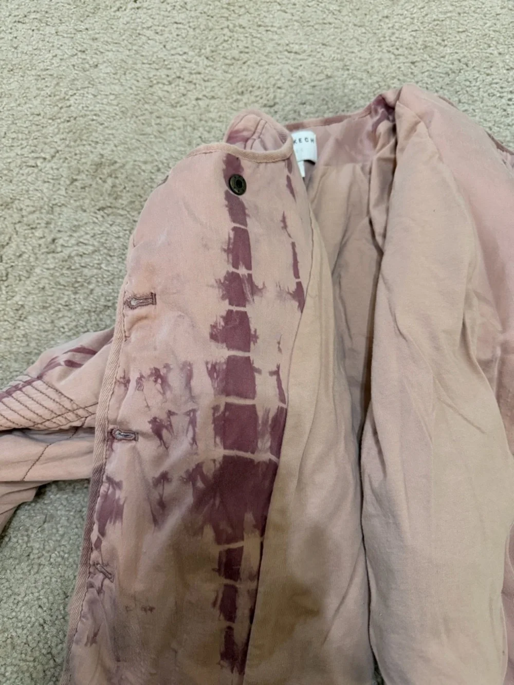 Marrakech Anthro Style Quilted Jacket small pink tie dye moto lightweight